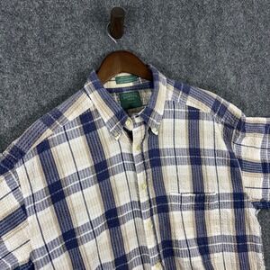 Baxter Brand‎ Natural Plaid Short Sleeve Button Up Shirt Mens Large Casual